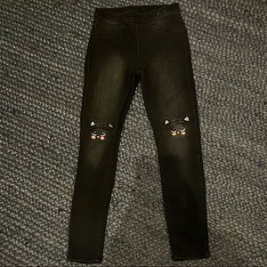 Girls H&M Kitty Knee Jeggings in Black Size 9/10